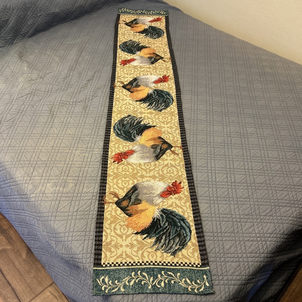 Vintage Rooster Woven Tapestry Table Runner 13"x70.5" Farmhouse Decor